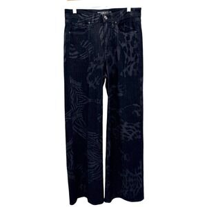 Chico's High Rise Wide Leg Animal Print Jeans Black Dark Wash Size 0.5R 6R